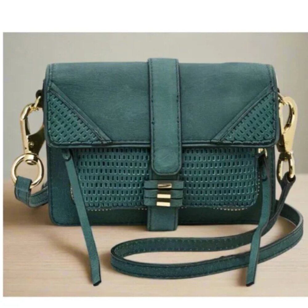 She+Lo Moto Small Green Leather Camera Crossbody Bag